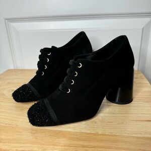 Castañer Castaner Suede Oxford Lace Up Tweed Cap Toe Booties Sz EU 36